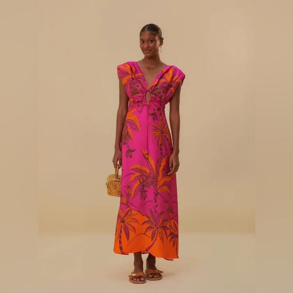 FARM Rio Pink and Orange Midi Dress